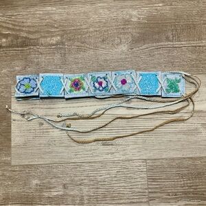 Chan Luu Floral Beaded Belt - Lt Blue